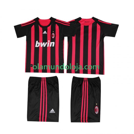 Camisola AC Milan 2009 Retro Criança Equipamento Primeiro 2008 Manga Curta